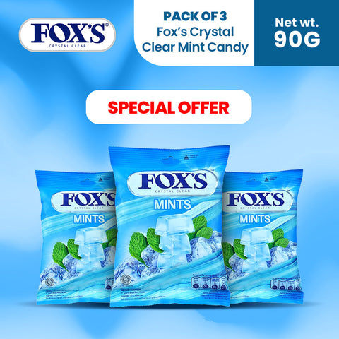 Fox's Candy Crystal Clear Mint's Oval Flowrap Candy 90g Pack of 3