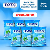 Fox's Candy Crystal Clear Mint's Oval Flowrap Candy 90g Pack of 6