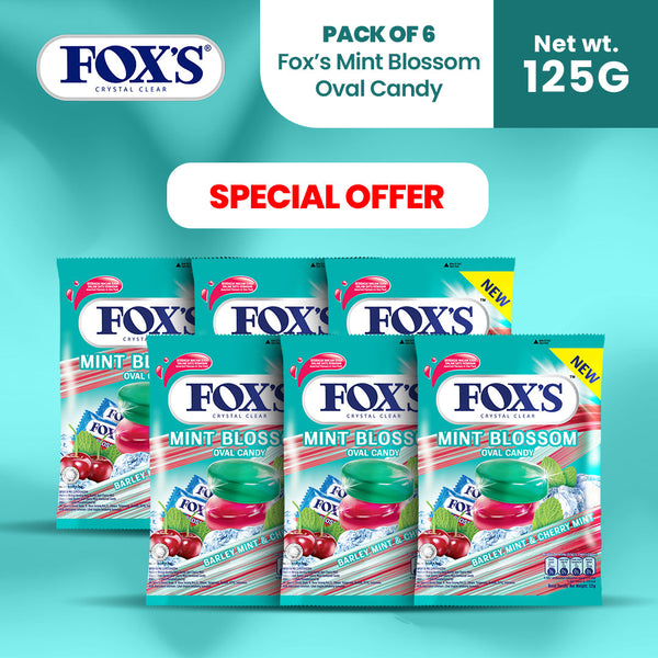 Fox's Candy Crystal Clear Mint Blossom Oval Flowrap Candy 125g Pack of 6