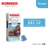 Kimbo Nespresso Compatible Coffee Capsules Espresso Barista Decaf 10 pods Italy