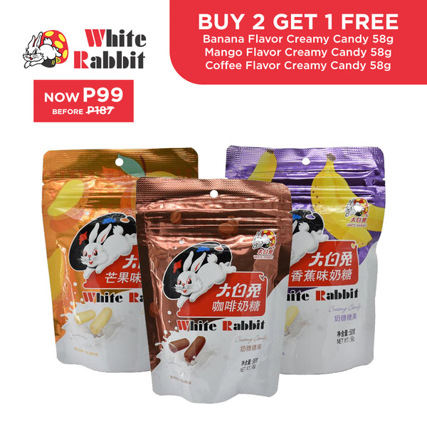 BUY2GET1FREE White Rabbit Creamy Candy Flavor 58g - Banana, Coffee, & Mango Exp:03-01-26 & 03-03-26
