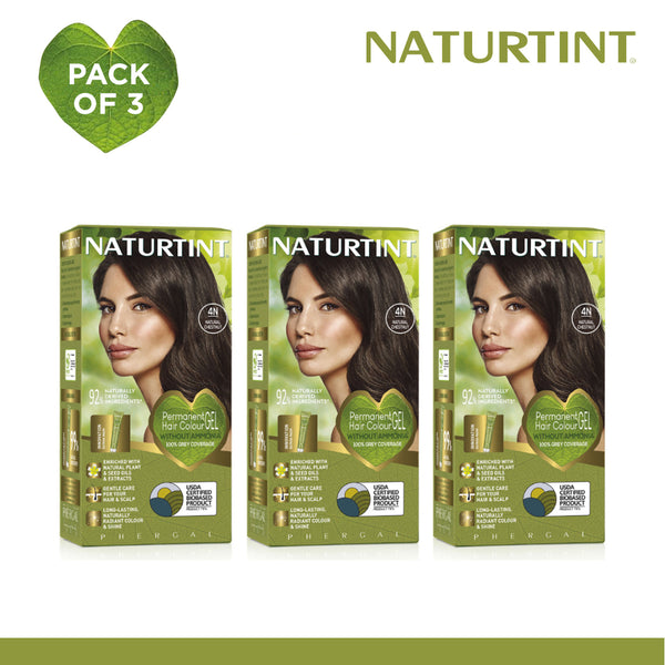 Naturtint Hair Color 4N Pack of 3 - FREE Naturtint Hair Food Quinoa 30ml
