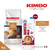 Kimbo Whole Bean Espresso Crema Intensa 1kg Italy - Free Jolly Cow Barista Milk 1L