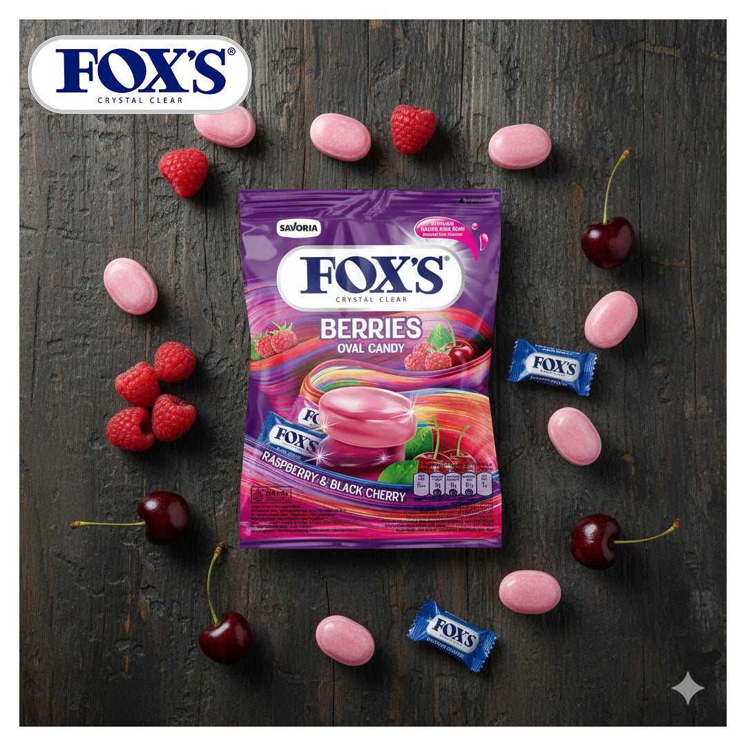 Fox's Candy Crystal Clear Berries Oval Flowrap Candy 125g - Pack