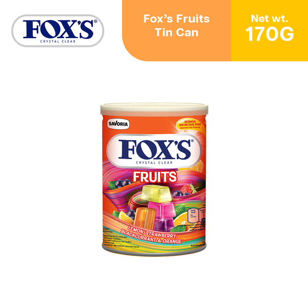 Fox's Candy Crystal Crystal Clear Fruits Oval Flowrap Candy 170g - Tin Can